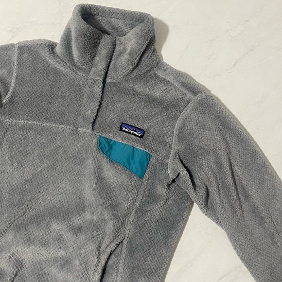 Patagonia Women’s XS Gray Turquoise Retool 1/4 Snap Fleece Pullover Outdoor - Picture 3 of 5